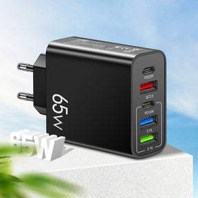 Standard PD65W mobile phone charger 4A type-c PD+3USB multi port European, American, English travel charging head - V.I.P Digital Presence