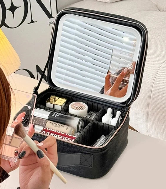 Light Up Box Vanity Organizer Portable Makeup Bag Mirror With Led Light - V.I.P Digital Presence