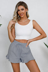 Women's cotton and linen shorts with ruffled edges and drawstring casual pants for women - V.I.P Digital Presence