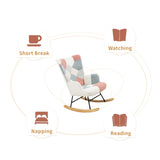Rocking Chair with ottoman, Mid Century Fabric Rocker Chair with Wood Legs and Patchwork Linen for Livingroom Bedroom - V.I.P Digital Presence