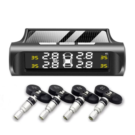 Smart Car TPMS Tire Pressure Monitoring System Solar Power Digital TMPS LCD Display USB Auto Security Alarm Tire Pressure Sensor - V.I.P Digital Presence