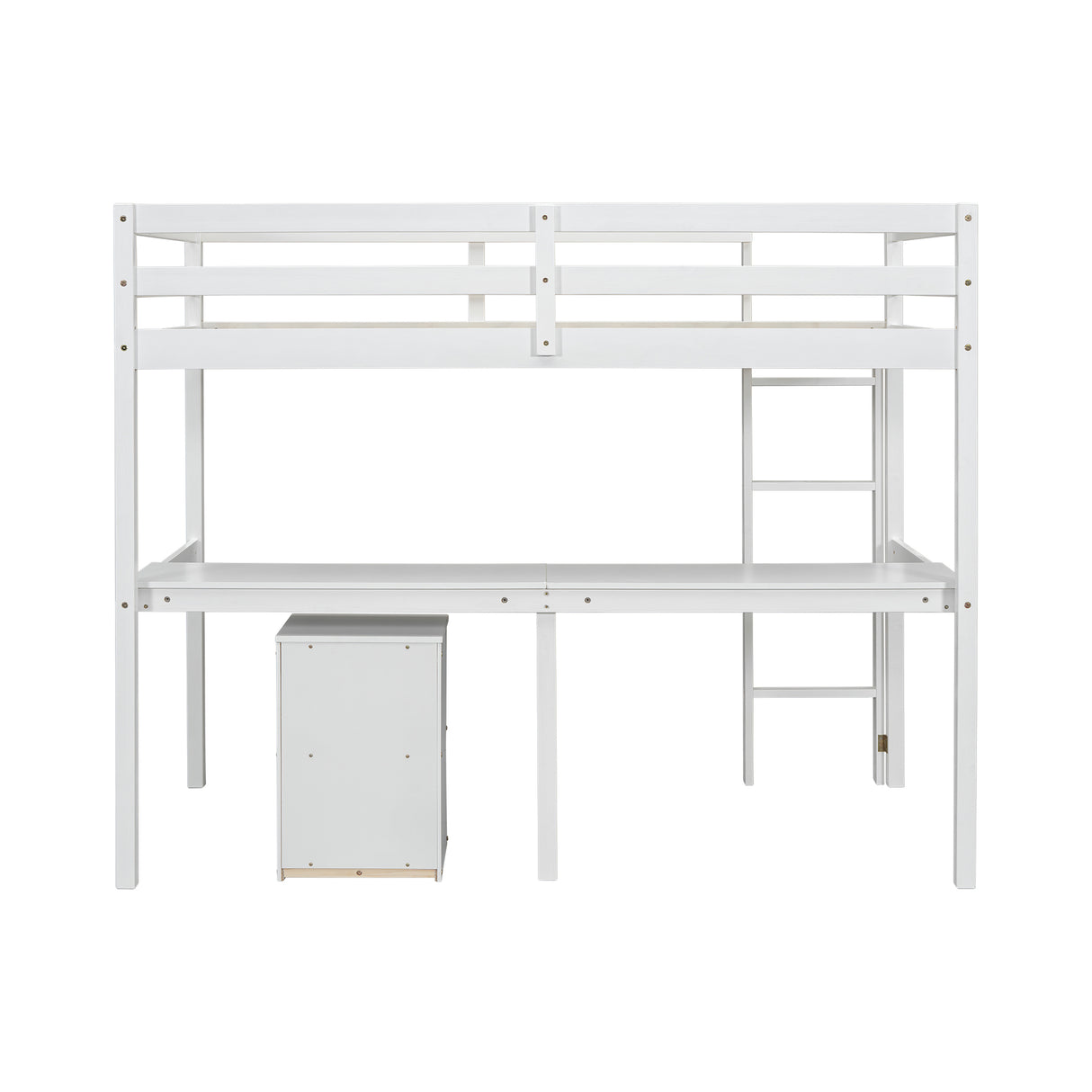 Twin Loft Wood Bed with Under-bed, Built-in Desk, a Storage Cabinet of 2 Drawers, Guardrails, Ladder,White - V.I.P Digital Presence