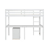 Twin Loft Wood Bed with Under-bed, Built-in Desk, a Storage Cabinet of 2 Drawers, Guardrails, Ladder,White - V.I.P Digital Presence