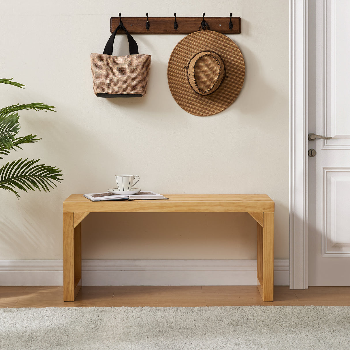Dining Bench and Table, Pine Indoor Wood Bench for Entryway,Living Room,Kitchen and Bedroom Table (Nature, Long Bench & Table) - V.I.P Digital Presence
