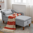 Grey Chaise Lounge Indoor Velvet Lounge Chair for Bedroom with Storage & Pillow Modern Upholstered Rolled Arm Chase Lounge - V.I.P Digital Presence
