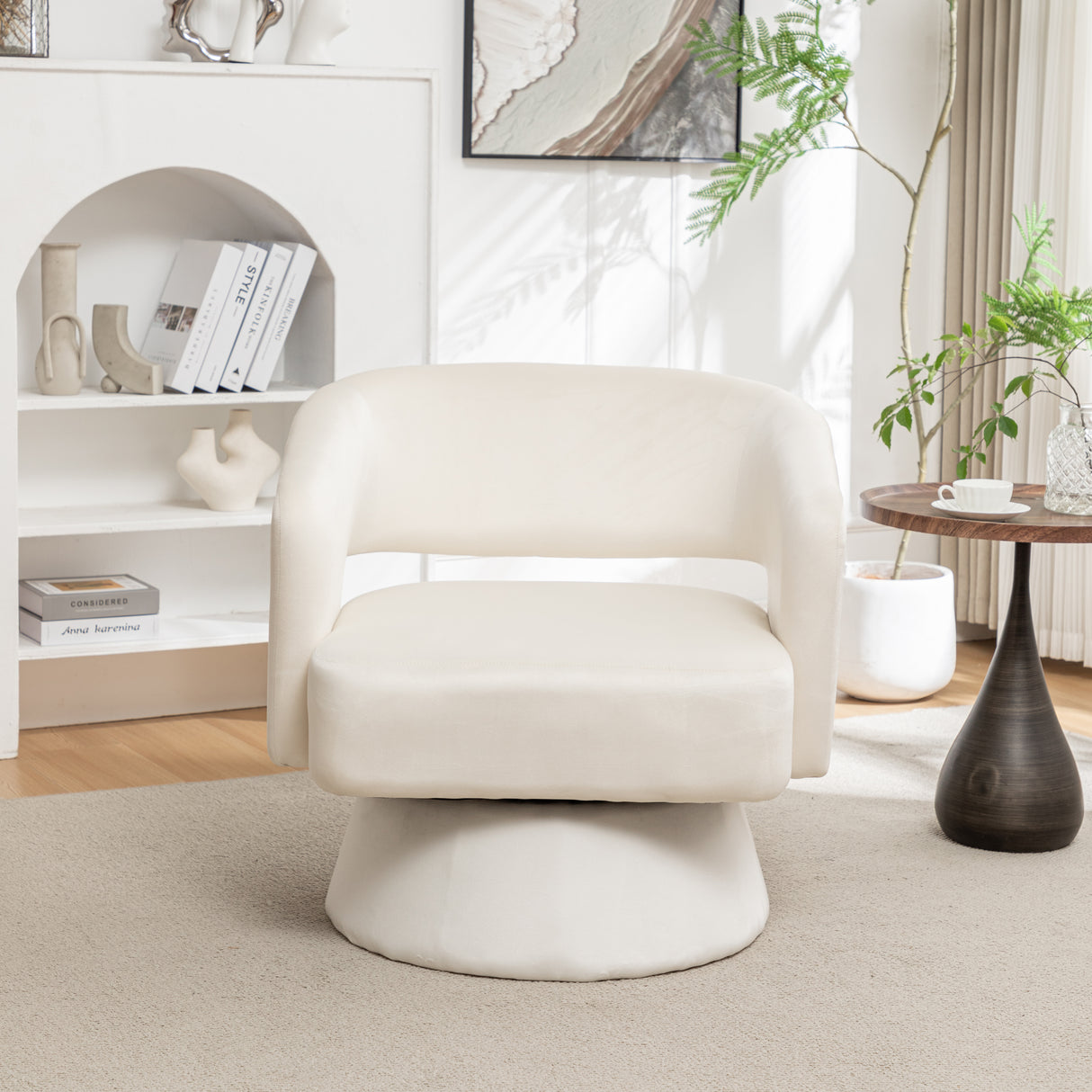 Swivel Barrel Chair, Velvet Accent Armchair 360 Degree Swivel Club Chair for Living Room Bedroom Reception Room - V.I.P Digital Presence
