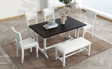 TOPMAX Farmhouse 6-Piece Trestle Dining Table Set with Upholstered Dining Chairs and Bench  59inch, White