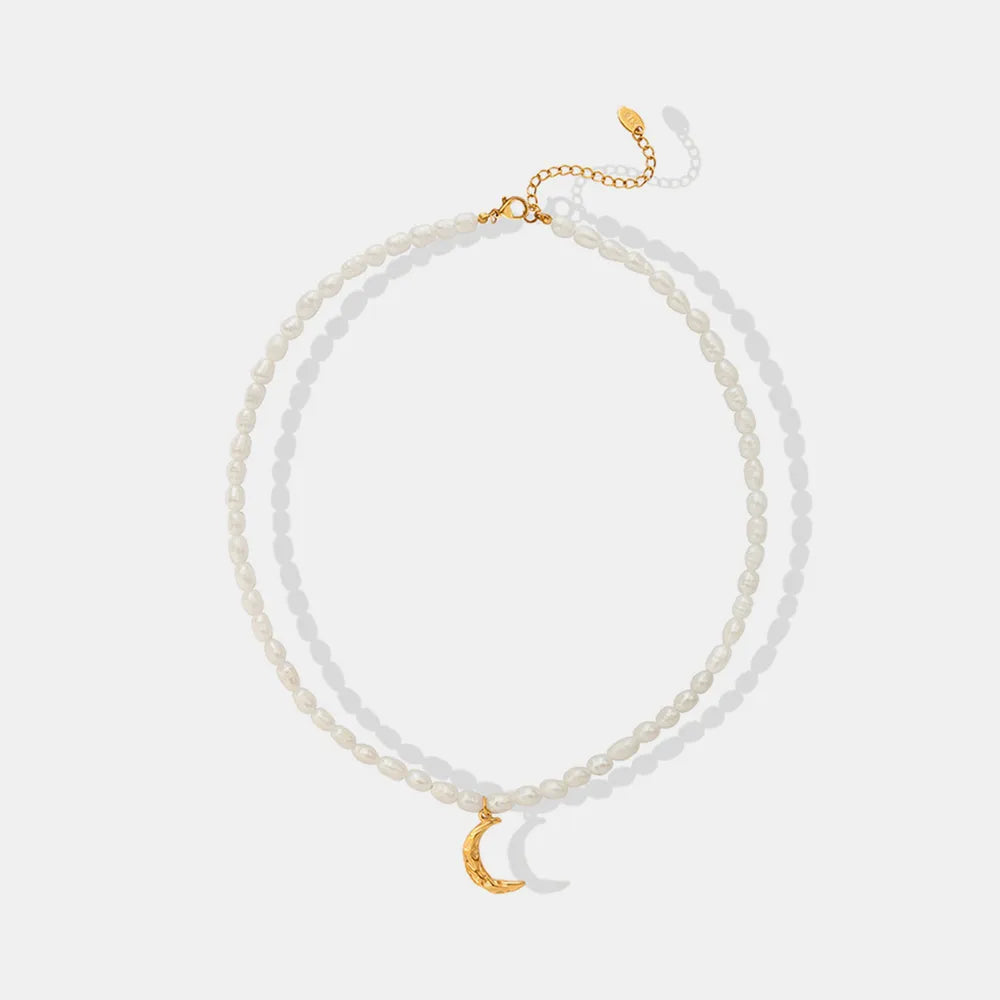 Pearl Titanium Steel Moon Shape Pendant Necklace - V.I.P Digital Presence