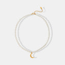 Pearl Titanium Steel Moon Shape Pendant Necklace - V.I.P Digital Presence