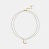 Pearl Titanium Steel Moon Shape Pendant Necklace - V.I.P Digital Presence