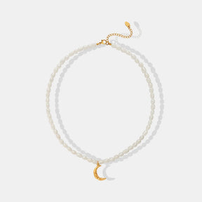 Pearl Titanium Steel Moon Shape Pendant Necklace - V.I.P Digital Presence