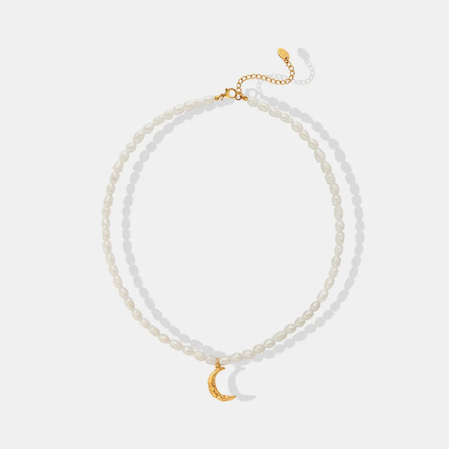 Pearl Titanium Steel Moon Shape Pendant Necklace - V.I.P Digital Presence