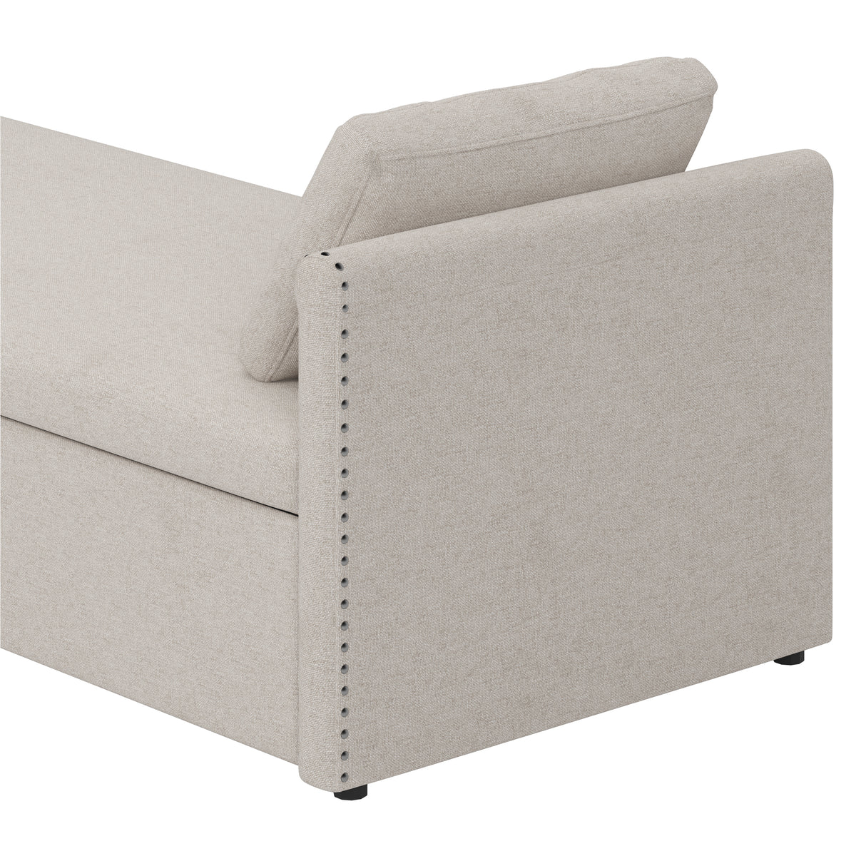 Modern cushioned lounge chair sofa bed with 2 drawers, small single sofa bed without mattress, linen, beige - V.I.P Digital Presence