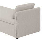 Modern cushioned lounge chair sofa bed with 2 drawers, small single sofa bed without mattress, linen, beige - V.I.P Digital Presence