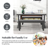 TREXM 3-piece retro cutlery set, rectangular stand table, and 2 wooden stools for 4 people (gray) - V.I.P Digital Presence