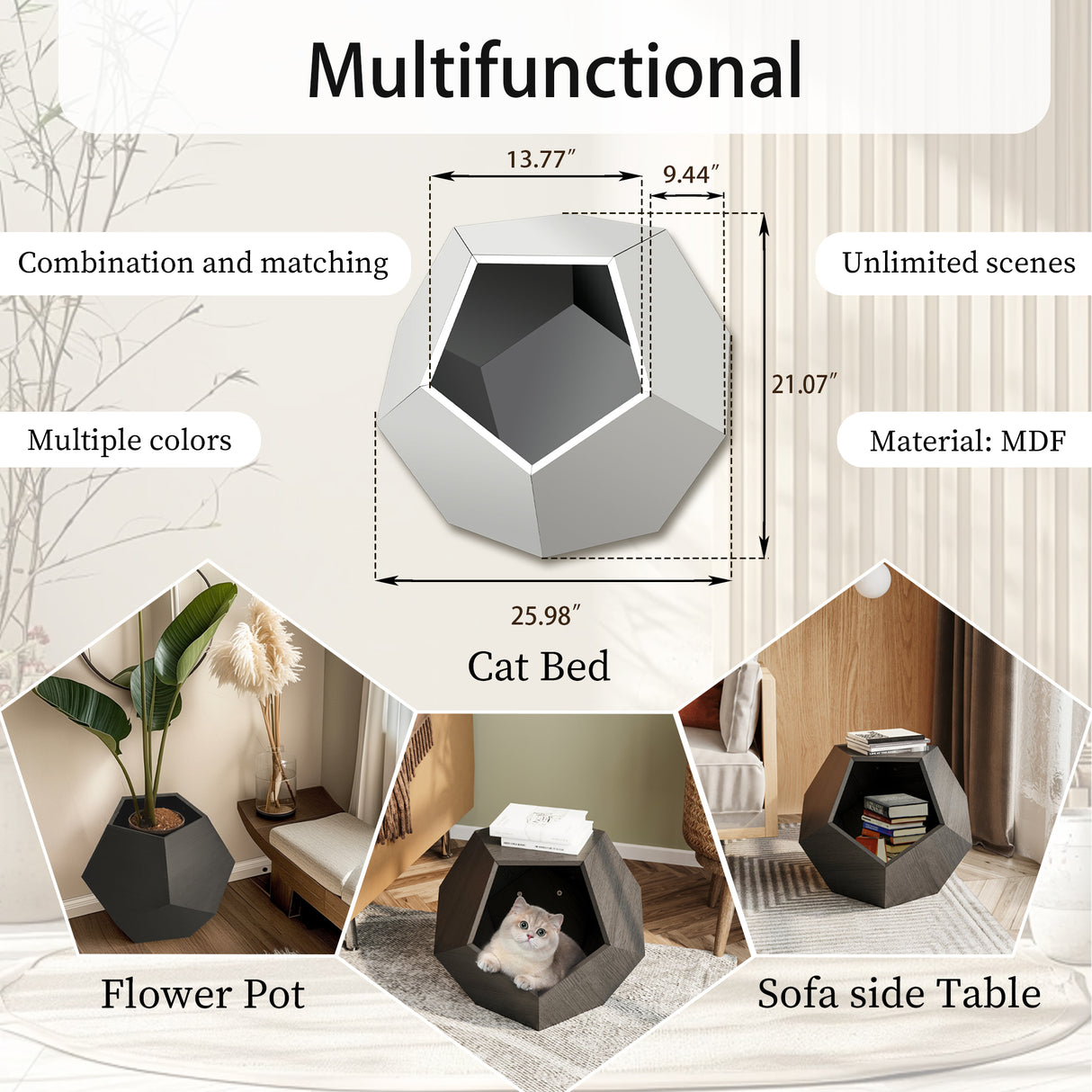 25.98'' Modern Pet Furniture Cat Litter, Sofa Side Table, Planter MDF Multifunctional Furniture, Burmese Sumac - V.I.P Digital Presence