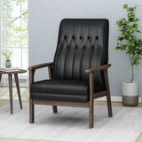 Mid Century Modern Upholstered Accent Chair, Matte Black Faux Leather - V.I.P Digital Presence