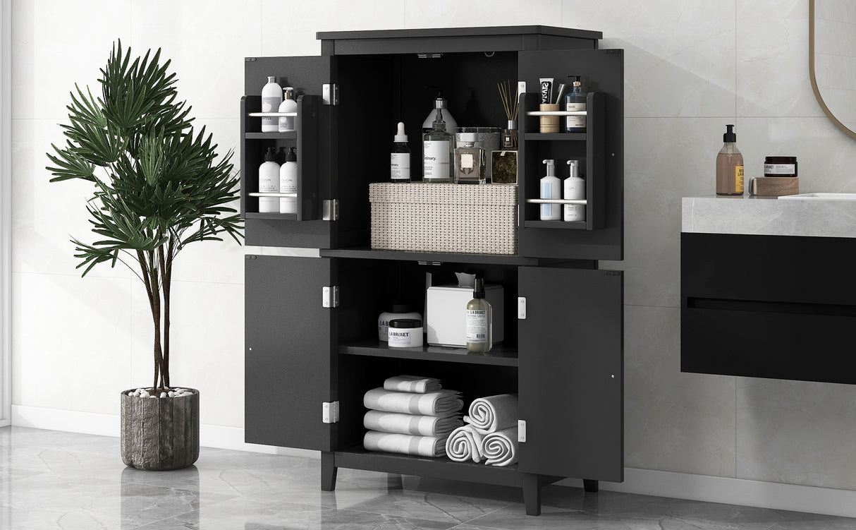 Bathroom floor storage cabinet, bathroom storage cabinet, 4-door independent cabinet, adjustable shelf, adaptive shelf, black - V.I.P Digital Presence