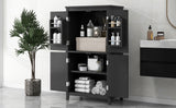 Bathroom floor storage cabinet, bathroom storage cabinet, 4-door independent cabinet, adjustable shelf, adaptive shelf, black - V.I.P Digital Presence