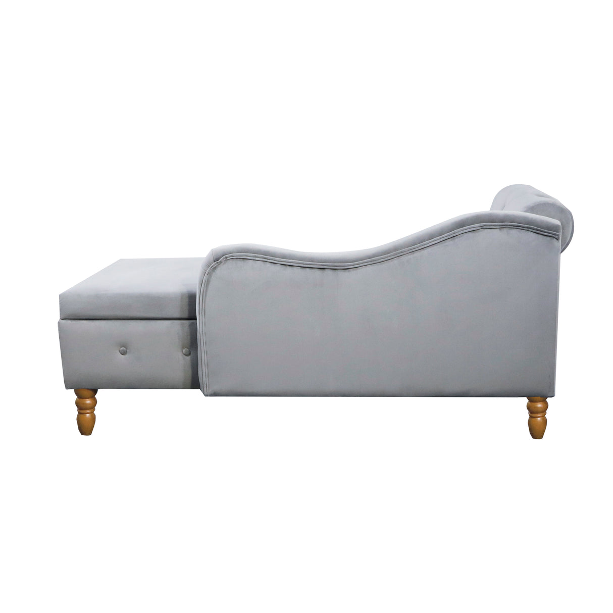 Grey Chaise Lounge Indoor Velvet Lounge Chair for Bedroom with Storage & Pillow Modern Upholstered Rolled Arm Chase Lounge - V.I.P Digital Presence