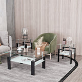 Set of 2, Modern Tempered Glass Tea Table Coffee Table End Table, Square Table for Living Room, Transparent/Black - V.I.P Digital Presence
