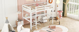 Twin Loft Wood Bed with Under-bed, Built-in Desk, a Storage Cabinet of 2 Drawers, Guardrails, Ladder,White - V.I.P Digital Presence