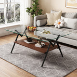 Rectangle Coffee Table with Tempered Glass top and Black Metal Legs, Modern Table for Living Room , Transparent Glass - V.I.P Digital Presence