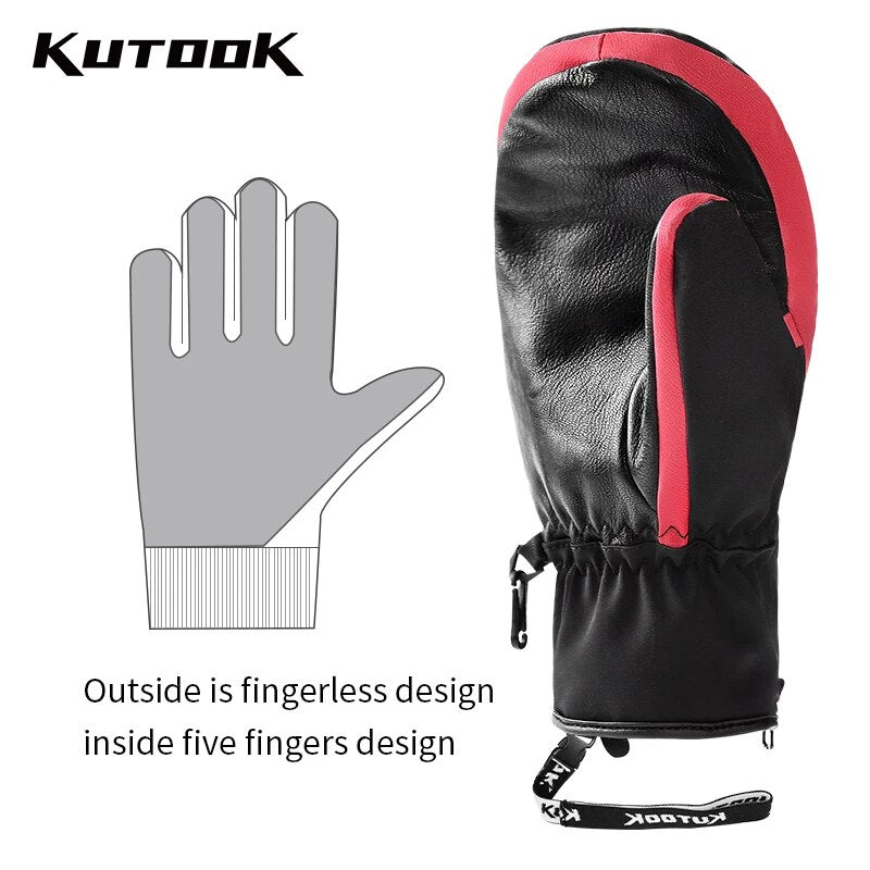 KUTOOK Winter Ski Mittens Windproof Snowboard Mittens Thermal Fleece Lining Skiing Gloves Waterproof Goatskin Palm Outdoor Sport - V.I.P Digital Presence