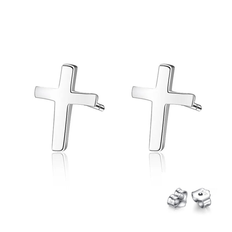S925 sterling silver earrings fashionable earrings for women smooth cross earrings - V.I.P Digital Presence