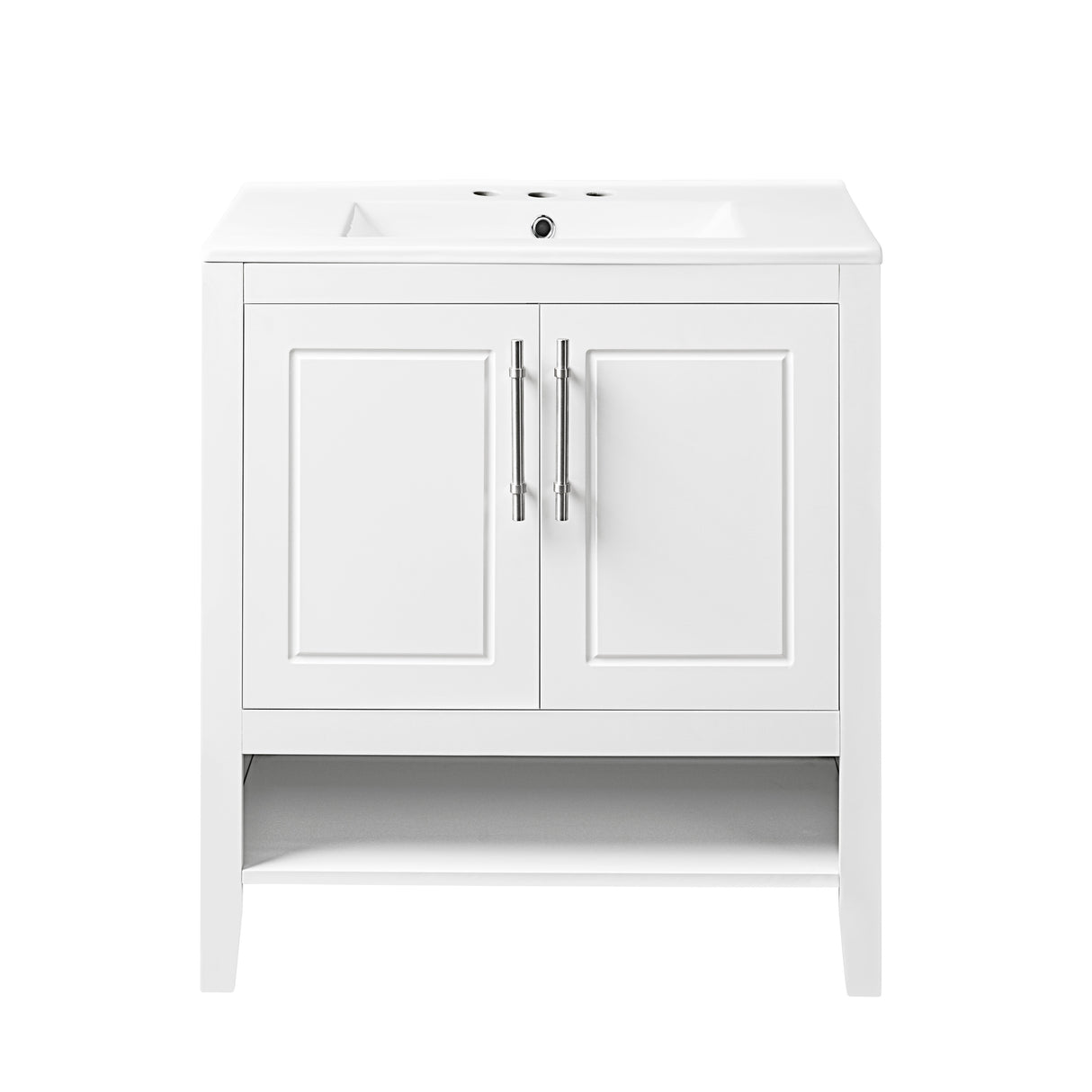 30" Bathroom Vanity with Sink  Multi-functional Bathroom Cabinet with Doors and Drawers Solid Frame and MDF Board, White - V.I.P Digital Presence