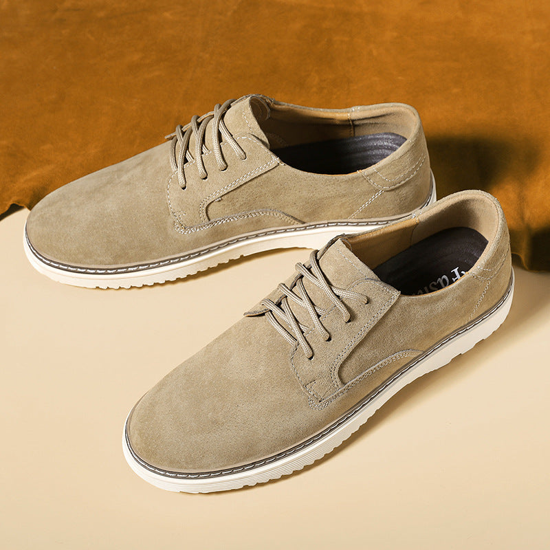 Men's Round Toe Leather Casual Shoes with Front Laces Work Boots Breathable Flat Heel Single Shoes Men's Shoes - V.I.P Digital Presence