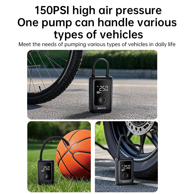 150PSI Rechargeable Electric Tire Pump with Light & LCD: for cars, bikes - V.I.P Digital Presence
