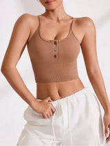 Ribbed Half Button Cropped Active Cami - V.I.P Digital Presence