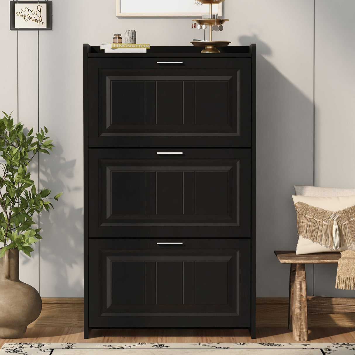 U-Can Shoe Storage Cabinet for Entryway with 3 Flip Drawers, Modern Shoe Organizer Cabinet, Free Standing Shoe Rack Black - V.I.P Digital Presence