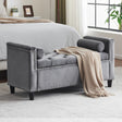 Storage Bench, 44.5-Inch Queen Velvet Button Bedside Bench, Entryway Living Room with Armrests, Nailhead Trim Gray - V.I.P Digital Presence