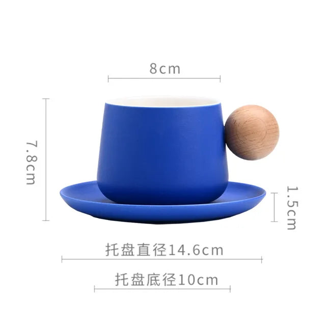 Ceramic Coffee Cup and Saucer Set Espresso Cups Light Luxury Wooden Handle Afternoon Tea Mug Female Original Mugs Couple Gifts - V.I.P Digital Presence