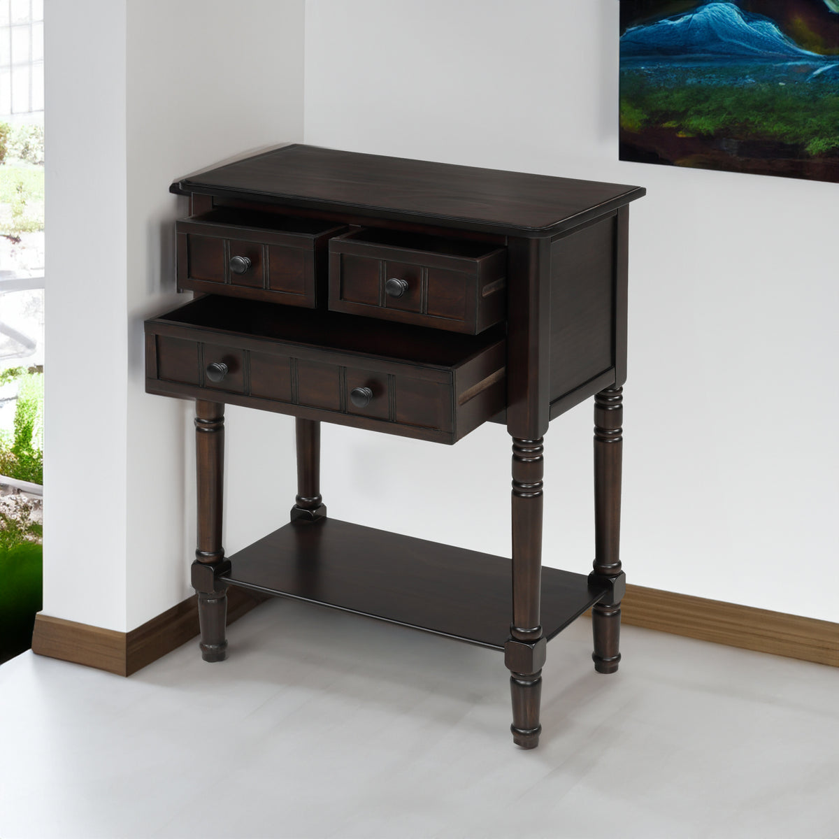 TREXM Narrow Console Desk, Ultra Thin Sofa Table with Three Storage Drawers and Living Room Bottom Shelves (Espresso) - V.I.P Digital Presence