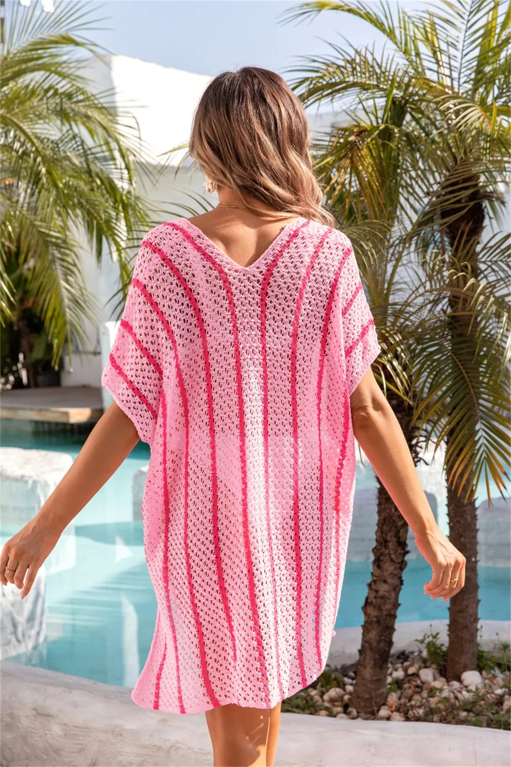 Angel Wings Openwork V-Neck Short Sleeve Cover Up - V.I.P Digital Presence