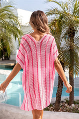 Angel Wings Openwork V-Neck Short Sleeve Cover Up - V.I.P Digital Presence