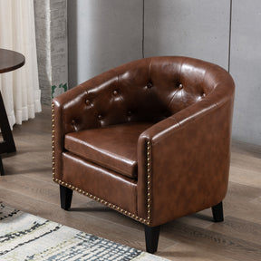 PU Leather Tufted Barrel ChairTub Chair for Living Room Bedroom Club Chairs - V.I.P Digital Presence