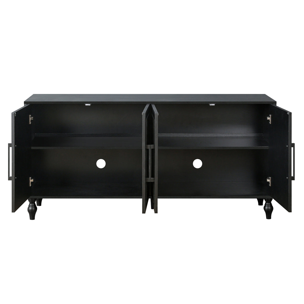 Carved Flower Door Large Storage Cabinet With Metal Handle Suitable For Living Room, Kitchen, Entryway(BLACK) - V.I.P Digital Presence