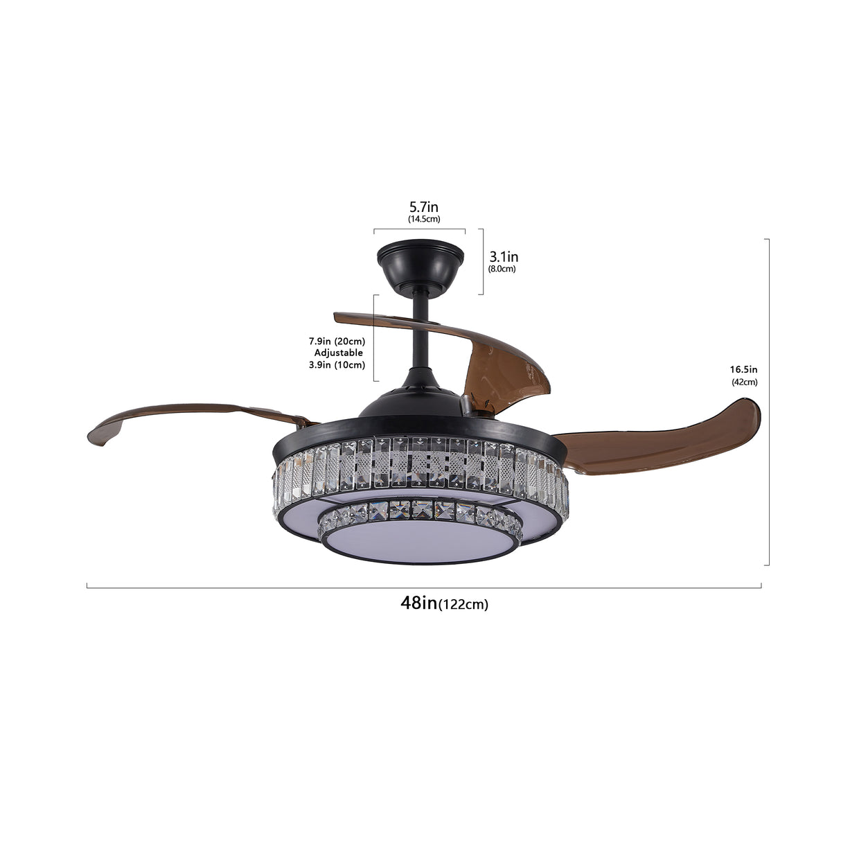 Modern LED retractable ceiling fan with lighting and remote control, silent reversible motor, 4-blade modern ceiling fan - V.I.P Digital Presence
