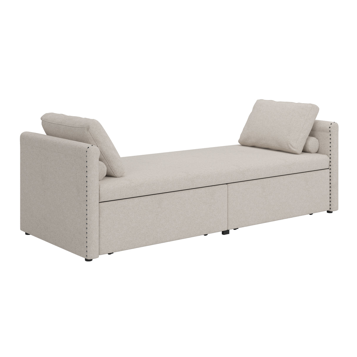 Modern cushioned lounge chair sofa bed with 2 drawers, small single sofa bed without mattress, linen, beige - V.I.P Digital Presence