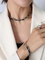 Hip hop design neck chain titanium steel plated 18k real gold leather rope necklace - V.I.P Digital Presence