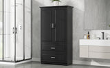 Tall Bathroom Storage Cabinet, Cabinet with Two Doors and Drawers, Adjustable Shelf, MDF Board, Black - V.I.P Digital Presence