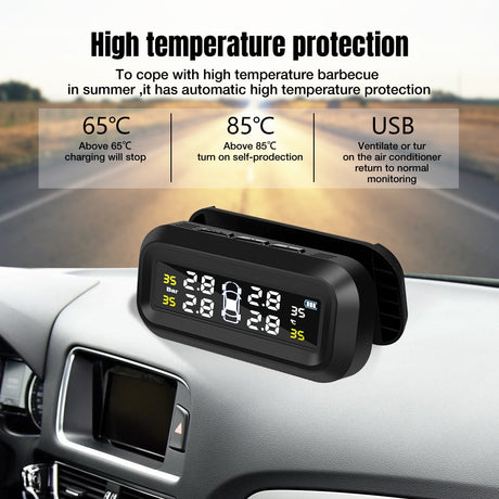 Smart Car TPMS Tire Pressure Monitoring System Solar Power Digital TMPS LCD Display USB Auto Security Alarm Tire Pressure Sensor - V.I.P Digital Presence