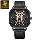 POEDAGAR Fashion Men Luxury Wristwatches Chronograph Luminous Waterproof Date Man Watch Square Dial Leather Quartz Men's Watches - V.I.P Digital Presence