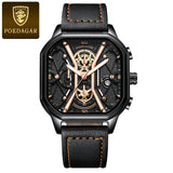 POEDAGAR Fashion Men Luxury Wristwatches Chronograph Luminous Waterproof Date Man Watch Square Dial Leather Quartz Men's Watches - V.I.P Digital Presence