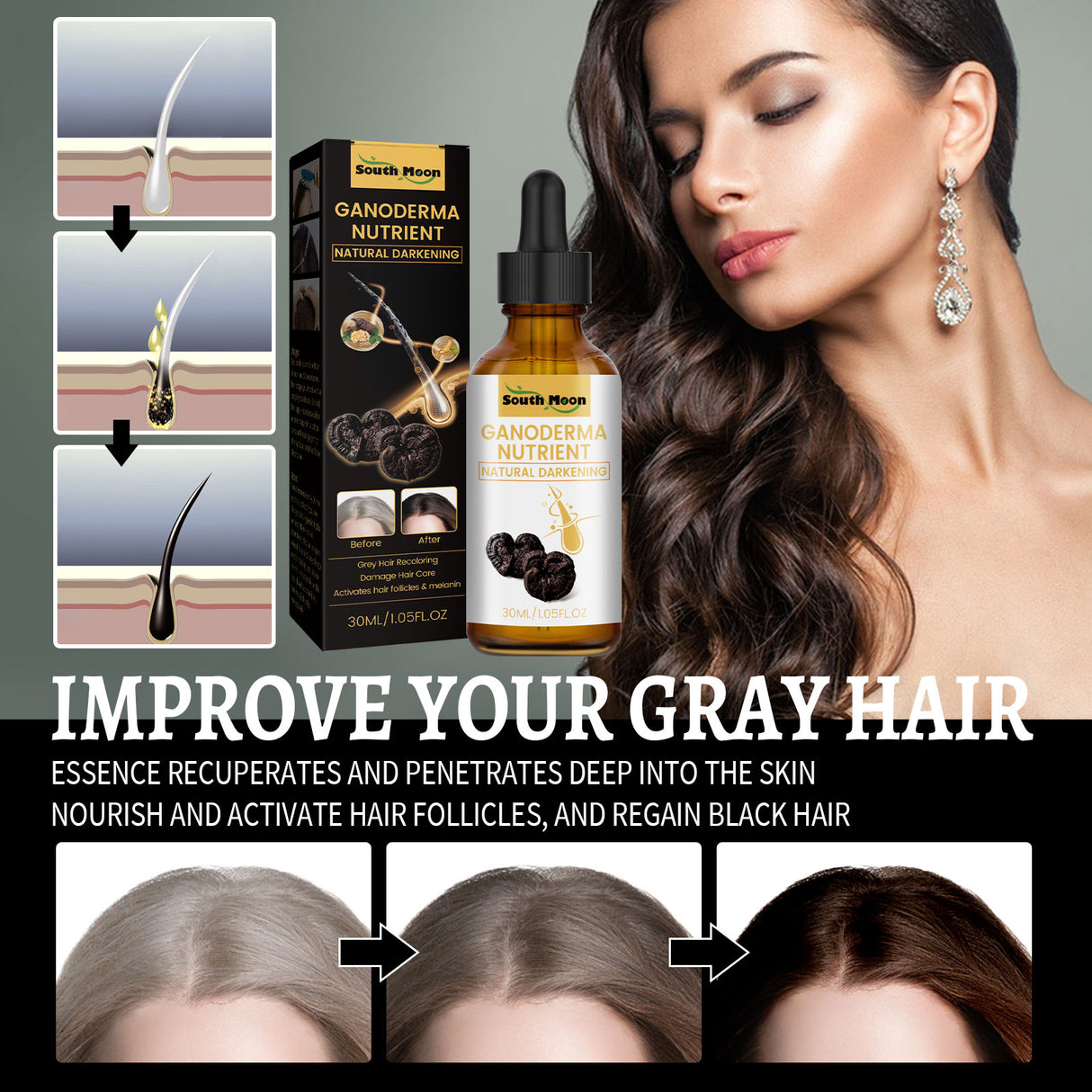 Black Ganoderma Lucidum White Black Black Hair Nourishing Hair Nourishing Hair Moisturizing Hair Repair Massage Essence - V.I.P Digital Presence