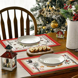 Christmas tree bell print placemat red striped plaid linen table mat Christmas party decoration insulation mat - V.I.P Digital Presence